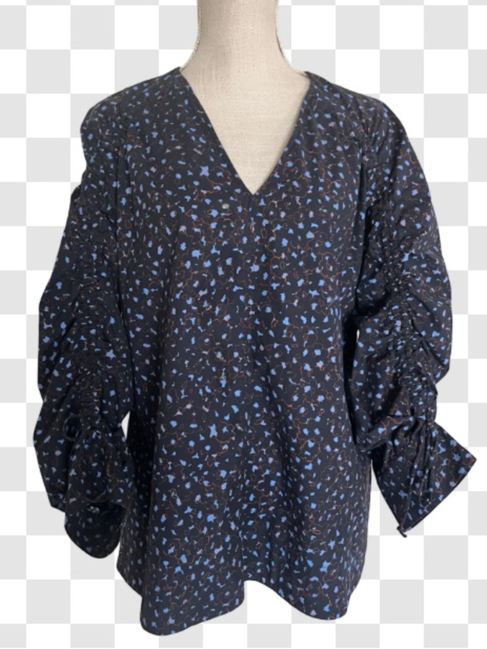 COS Shirred Ruched Sleeve V-Neck Blouse Sz 14